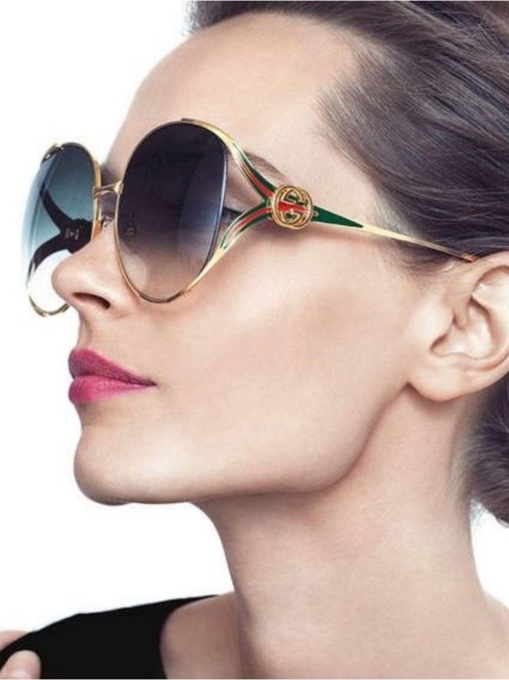 NIB Gucci GG0225S gold metal oversized GG logo sunglasses retails $605